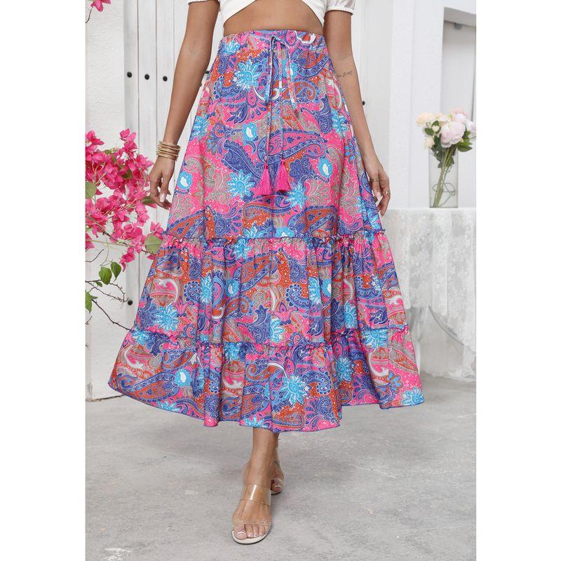 

Модный стиль Модный Элегантный Новинка Богемия Стиль для отпуска Принт Горячая Распродажа Юбка с большим подолом для чаепития для женщин Flower color S