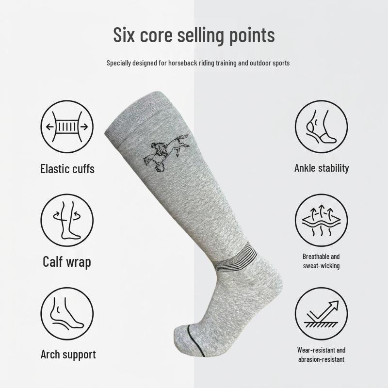 High-top Equestrian Compression Socks: Anti-slip, Sweat-wicking, Breathable, Wear-resistant for Outdoor Horse Riding Sports.