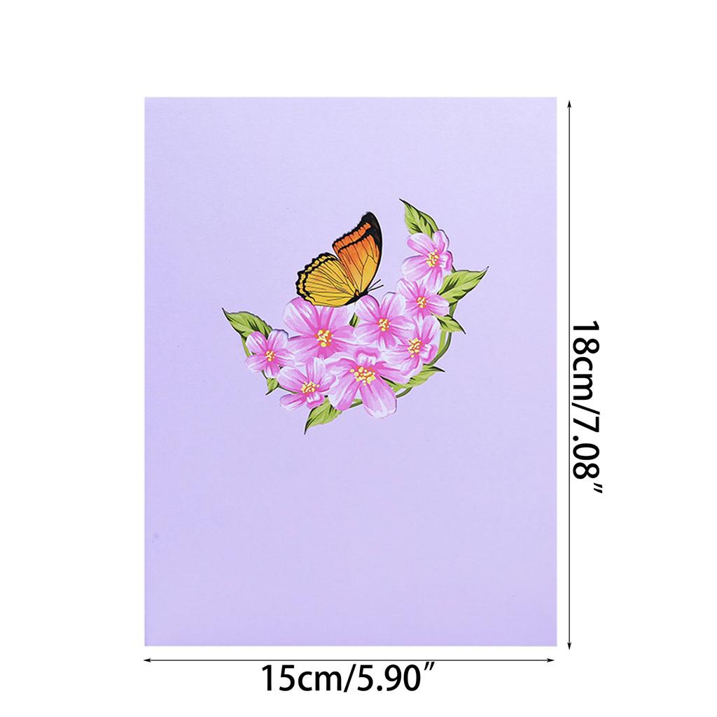 3D Pop Up Flower and Butterfly Greeting Cards Pink Style Paper Card with Envelope & Small Card for Parties Gathering