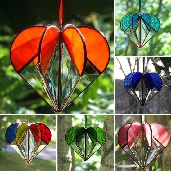 Colorful Heart Sun Catcher 3D Multi-Faceted Heart Hanging Ornament Stained Glass Rainbow Maker Window Decoration for Home Office Balcony Car