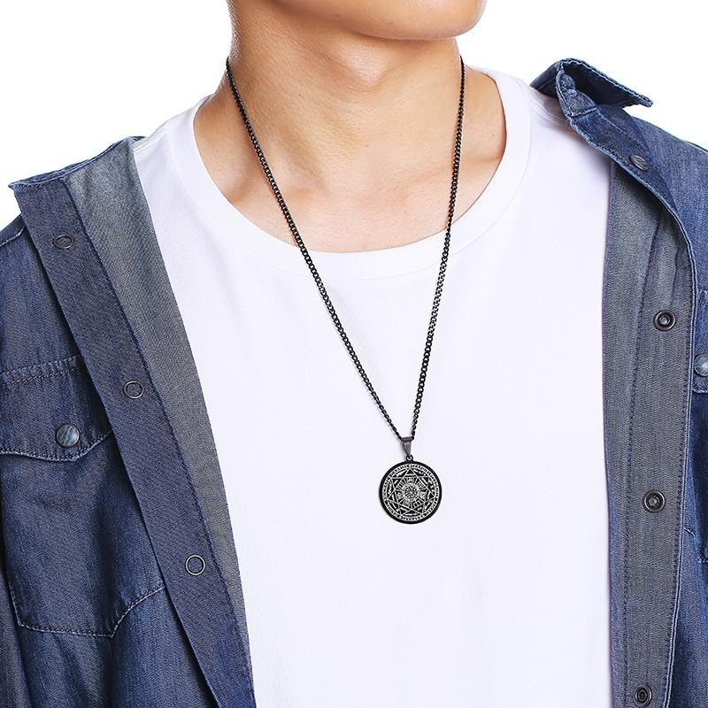 Vnox Mens Seven Archangels Necklace Stainless Steel Pendant 3 Colors Free 24 Chain Male Jewelry Round Seal