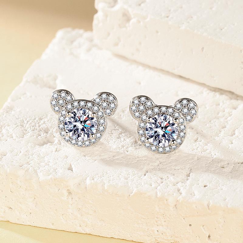 Live Broadcast Moissanite Mickey Ear Stud Earrings - Cute & Luxurious Fashion Accessory for Women