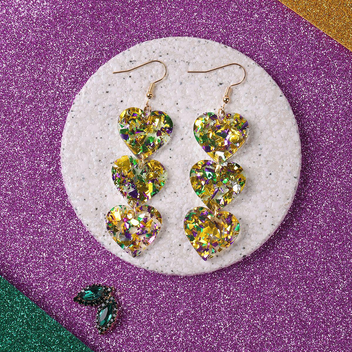 Mardi Gras Carnival Glitter Crown Mask & Lobster Flower Acrylic Earrings for Women