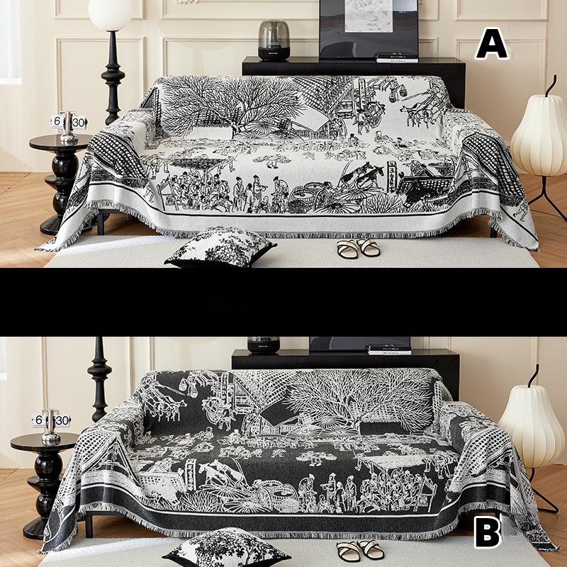 Chinese Style Sofa Towel Chenille Sofa Cover Cloth Four Seasons Anti-cat Scratch AB Surface Sofa Cover Sofa Blanket