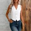 Linen Vest Top for Women Casual Slim Fit Sleeveless Button Down Waistcoat V