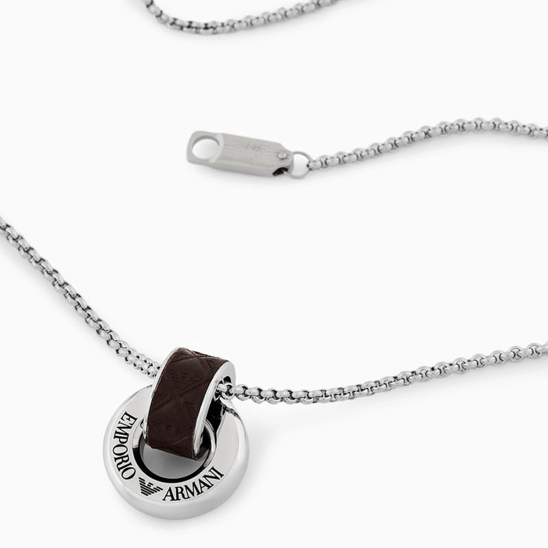 Emporio Armani Logo Decorated Versatile Stainless Steel Necklace Men Necklace Silver EGS3134040