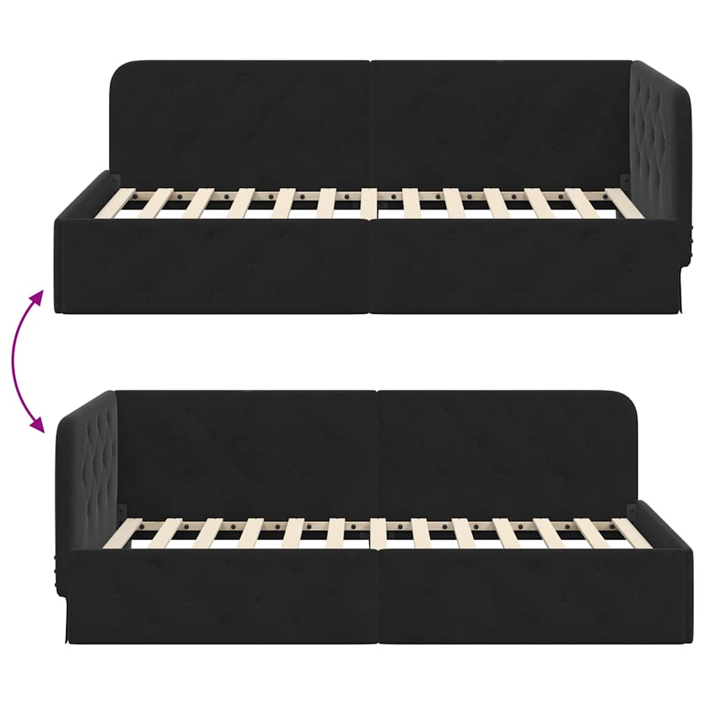 L Shaped Corner Bed Frame Black 90 X 190 Cm Velvet