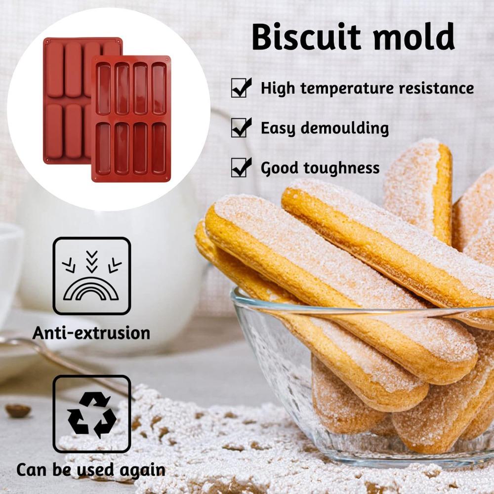 Finger Biscuit Silicone Mould 8 Cavities Cereal Bars Baking Mould Nonstick Chocolate Bar Mold for Eclair Bread Muffin Mould