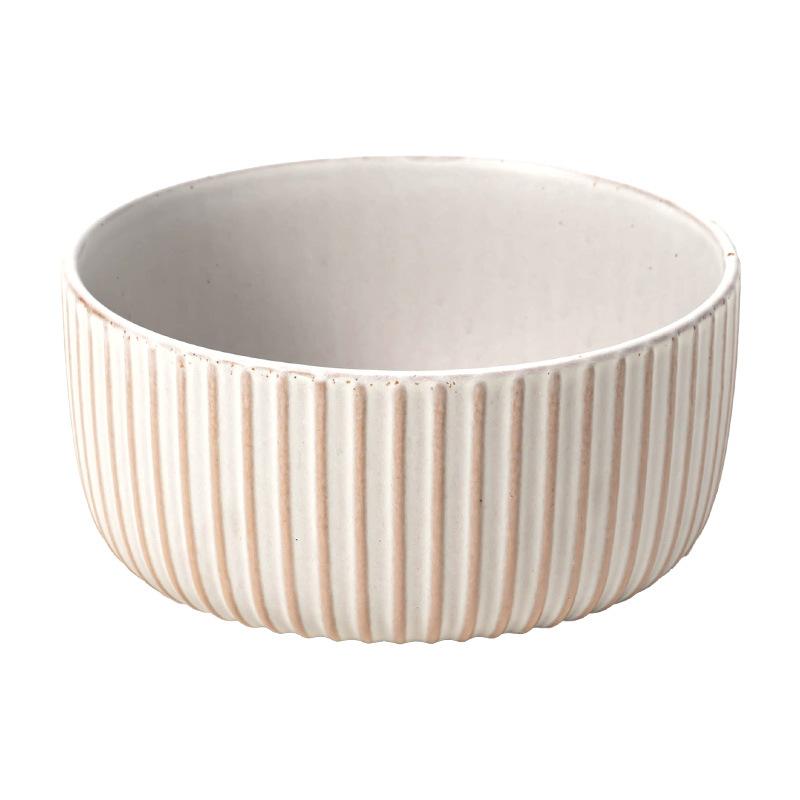Embossed Vertical Bowl Set Ceramic Bowl Large Plate Household Dish Bowl Vegetable Plate Tableware Round Salad Bowl