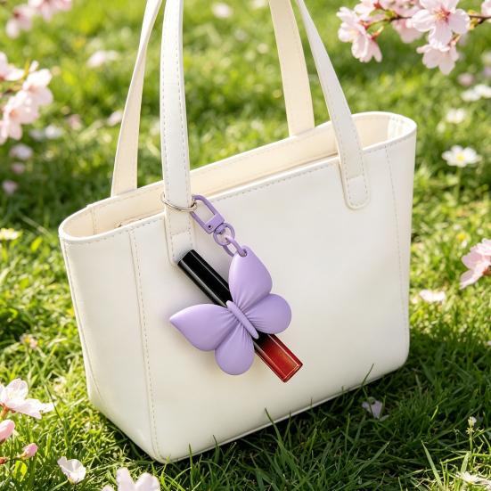 Lippenstifthalter mit elastischer Silikontasche Schlüsselanhänger Schmetterlingsform Lippenstift-Träger für dünne Lippenbalsam- und Lipgloss-Tuben