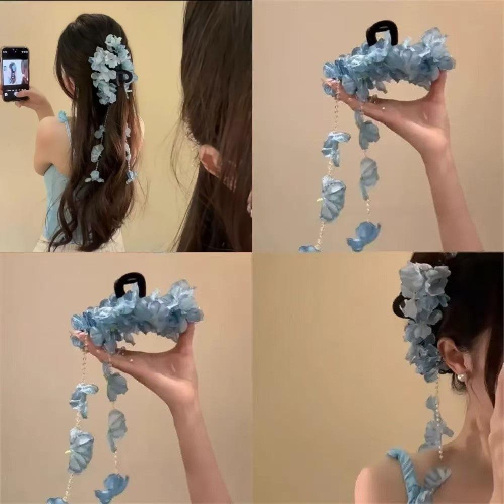 Super feenhaft schöne Ausstrahlung rosa blau Schmetterling Blume Perlen Fransen Haarnadel weiblich sanfte Atmosphäre Greifklemme Haar Accessoires