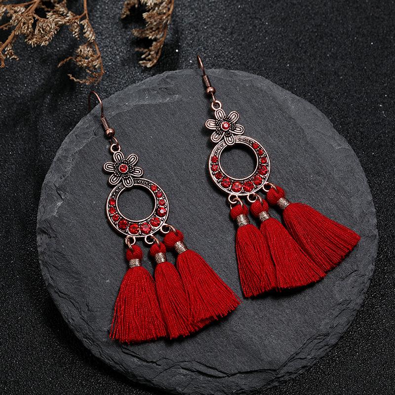 Vintage Bohemian Red Tassel Earrings Female Long Temperament Earrings Vacation Photography Bridal Earrings