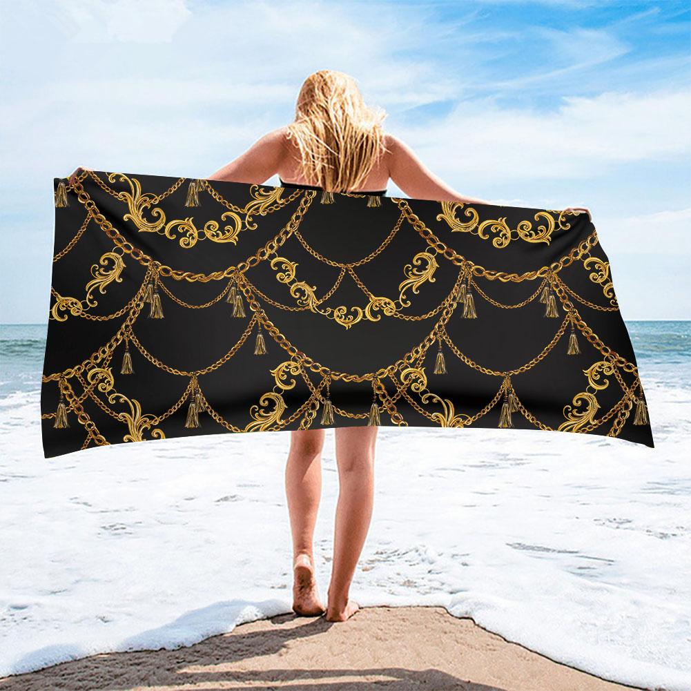 Luxus Schwarz Gold Europäisches Design Mikrofaser Saugfähige Strandtücher für Mann Frau Zuhause Hotel Badetücher Schnell Trocknendes Strandtuch