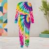 Damen Übergröße Tie-Dye-Print Rundhals Langarm Bündchen Zweiteiliges Hosen-Set Mit Taschen
