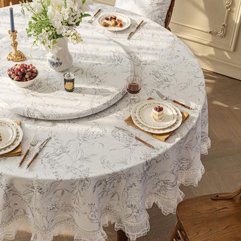 French Rectangular Print Table Cloth Dining Round Square Tea Coffee Table Cover With Lace Light Luxury Home Party Decor