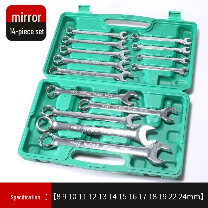 14-Piece Plum Blossom Open-End Double Wrench Set with Hanging Bag