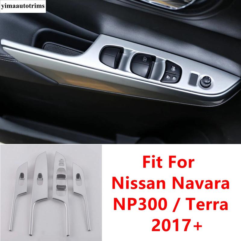 Car Inner Door Armrest Window Glass Lift Button Panel Cover Trim Matte Accessories For Nissan Navara NP300 / Terra 2017 -