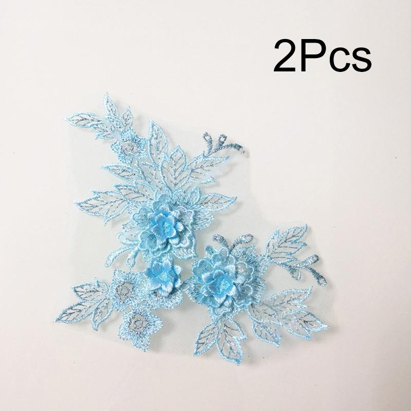 2Pcs Flower Embroidered Trim Lace Applique Fabric Craft Sewing Motif Dress Decoration Wedding Bridal DIY Patches Hollowed Out