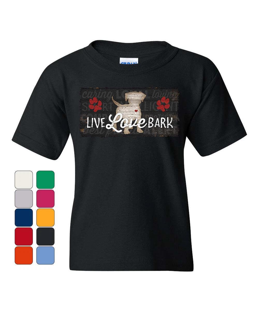 

Live Love Bark Youth kids boys T-Shirt Cute Dog Puppy Doggie Paw Wiggle Pet Woof Kids Tee 160