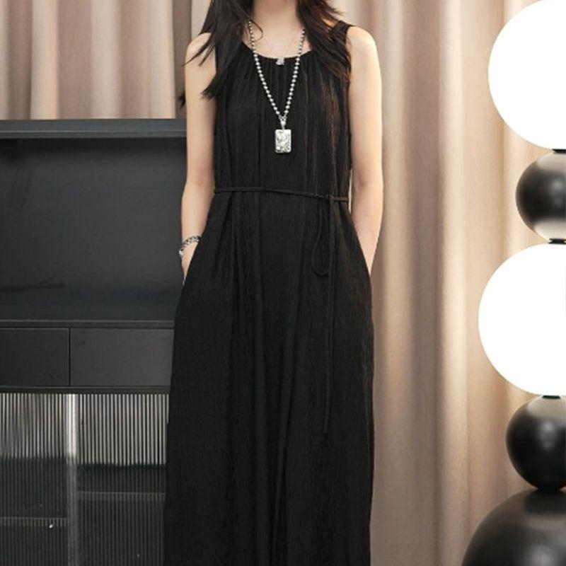 

French Chic 2026 Sleeveless Vest Dress - Summer Drape Long Skirt, Thousands of Charms L (suggested for 80-130 jin)