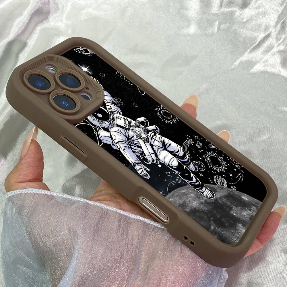 

JT37 Astronaut Ink Drawings Illustration Realme 14 15 Huawei Honor 70 90 Infinix Tecno itel Motorola Google All Model Angel eyes Soft TPU Phone Case itel RS4 коричневий
