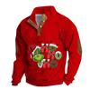 Men's Casual Fashion Christmas Printed Hoodless Sweatshirt Wide Men's Loose Button Stand Collar Hooded Sweatshirt