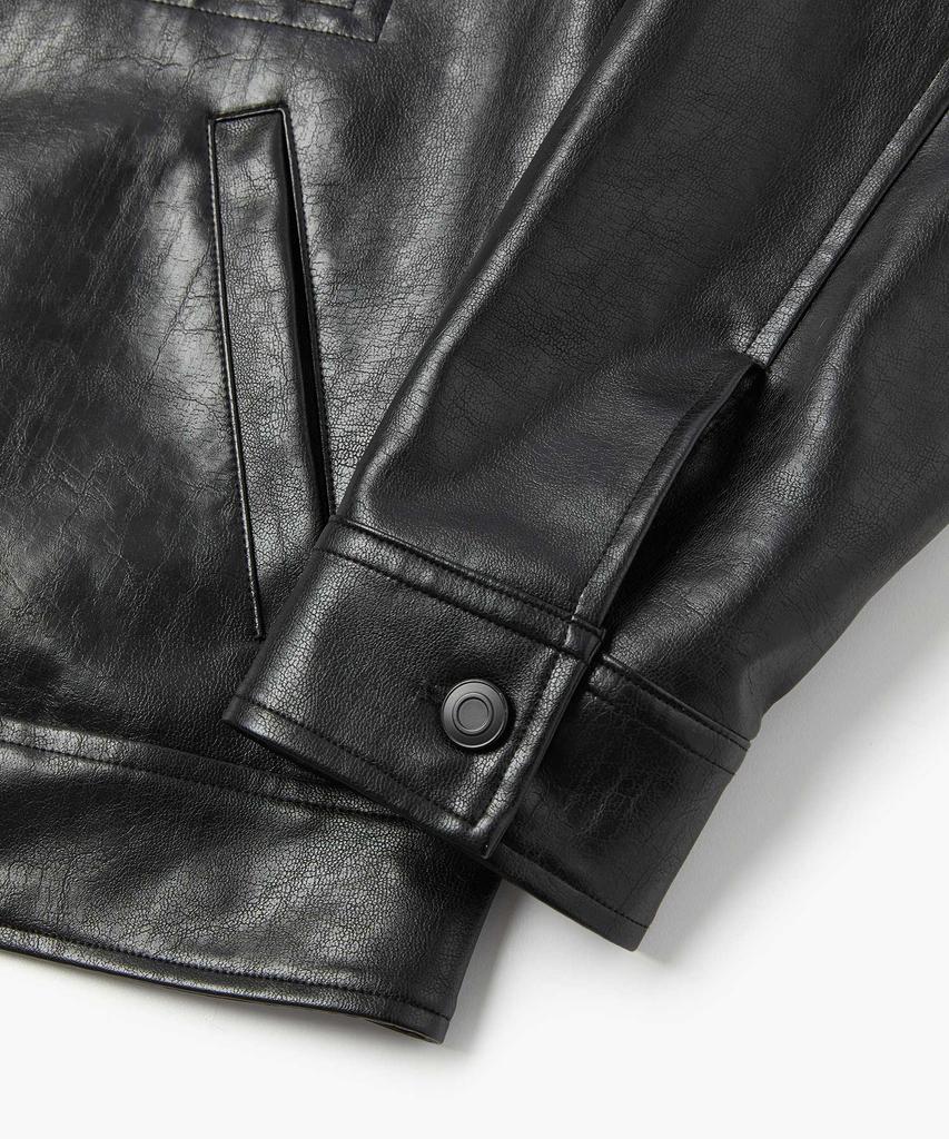 Wmc Collarless Fox Leather Jacket_Black
