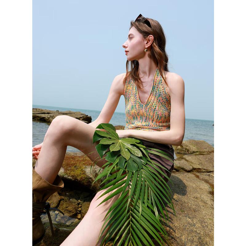 2025 Summer Halter V-Neck Knit Crop Top