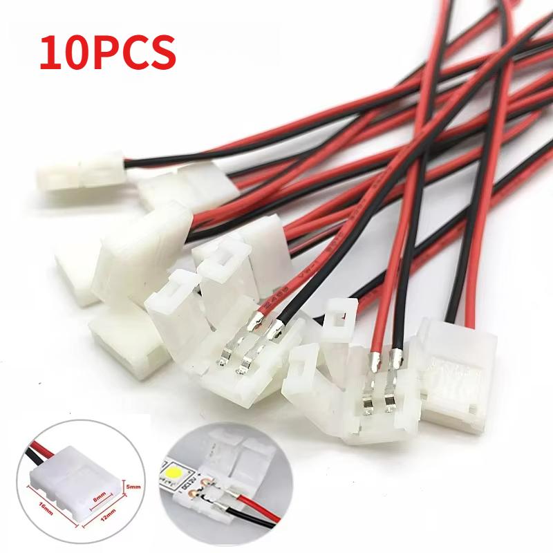 10Pcs No Welding Ribbon 2 Pin Led Strip Adapter PCB Connector Cable 8mm 10mm Power Wire Connector for 2835/5050 Single Color