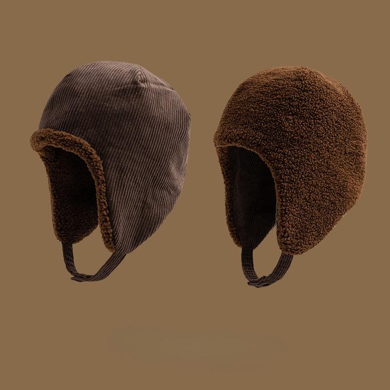 Thick Wool Autumn Winter Unisex Knitted Hat Outdoor Windproof Warm Double-Sided Reversible Soft Cozy Stylish Fleece Cap