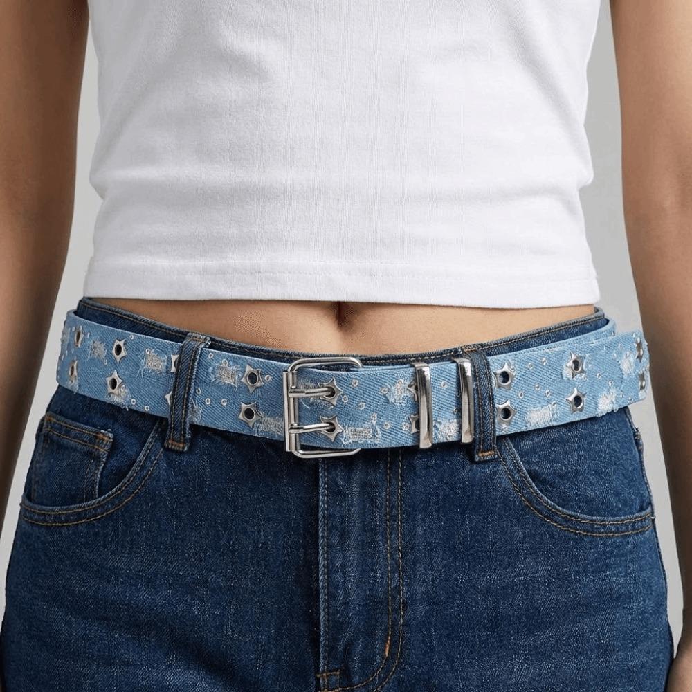 Metal Buckle Denim Waist Belts Cloth Trouser Decor Decoration Punk Star Hole Sequin Belt Party