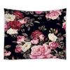 Black Floral Tapestry Retro Flower Bloosom Rustic Rose Watercolor Peony Vintage Boho Gothic Spring Plant Leaves Home Decor Wall