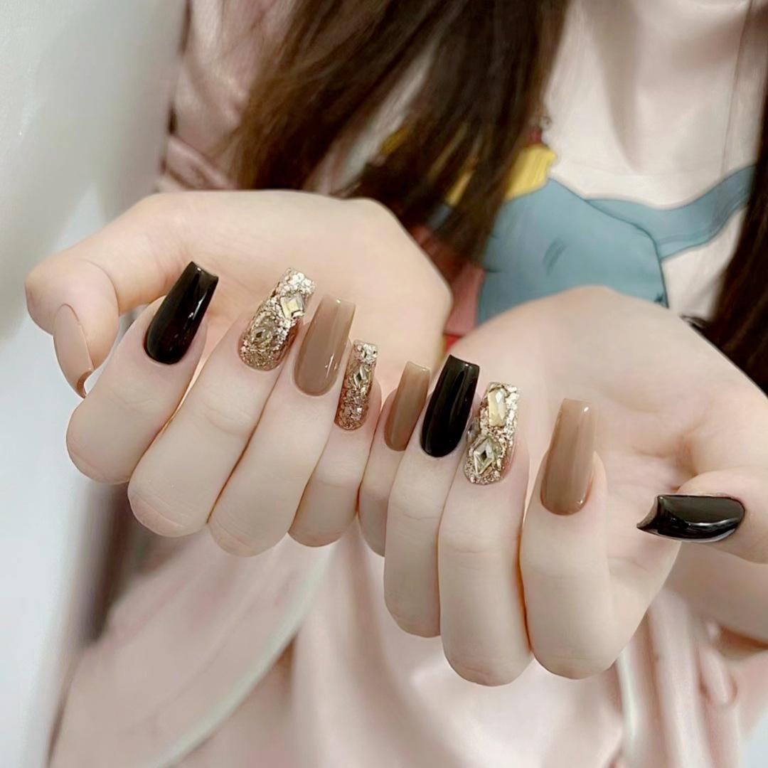 

B559 Champagne Diamond Wearable Long False Nails - Autumn & Winter Collection B559-Natural Beauty [Glue Type]