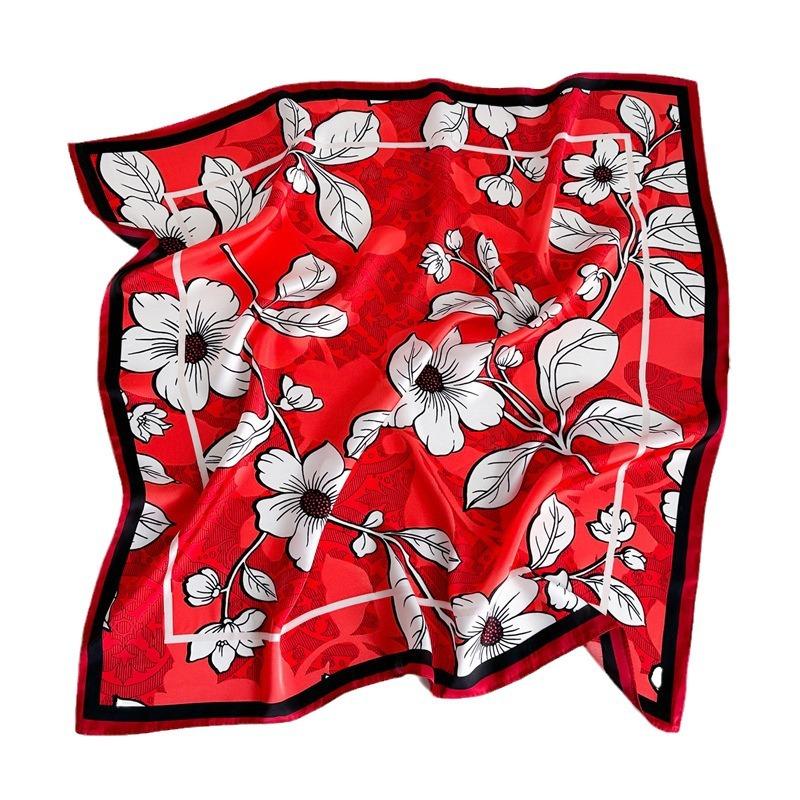 Écharpe florale pour femme style luxe léger imprimée 71 cm petit foulard carré foulard en soie simulée polyvalent professionnel foulard en soie d'été nouveau