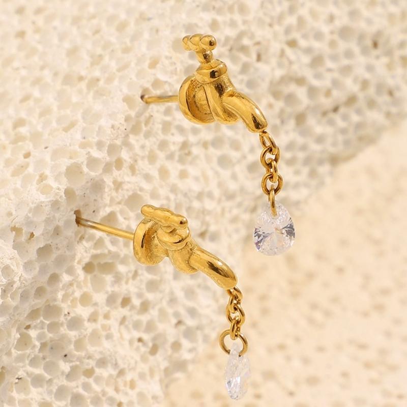 Creative Ear Jewelry Faucet Shape Studs Earring Ears Pin Stainless Steel Texture Suitable for Creative Personalities