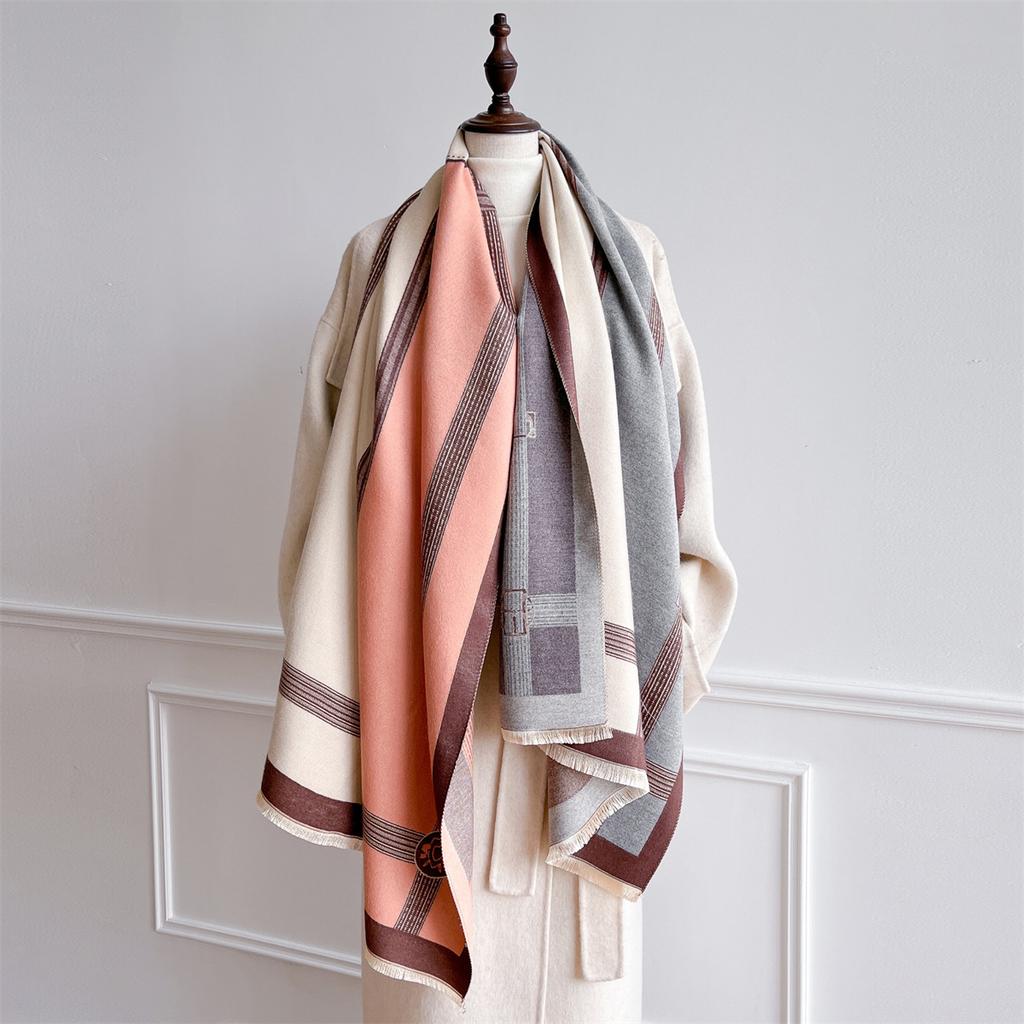 Autumn And Winter Imitation Cashmere Chain Knitted Scarf Women'S Double-Sided Color Matching Thickened Warm Shawl Scarf Travel Outside
