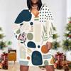 Women Plus Size V Neck Long Sleeve Printed Fitted Straight Midi Dress