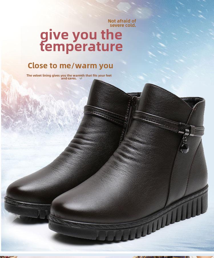 Women's Winter Cotton Flat Heel Short Boots - Non-Slip, Warm, Large Sizes 41-42 for Middle-aged & Elderly