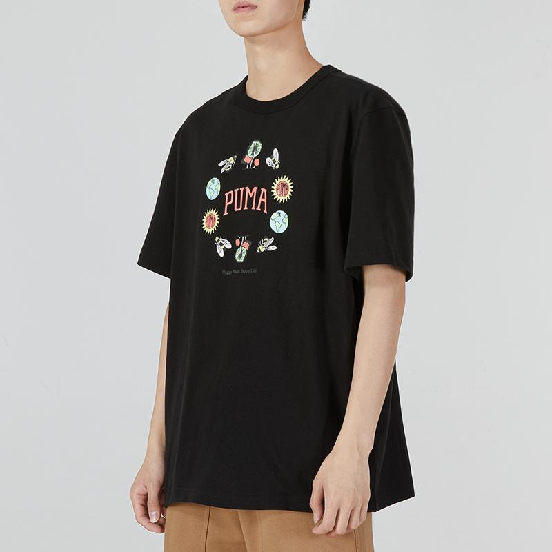 Puma Downtown Graphic Tee Cartoon Alphabet Pattern Casual Short Sleeve T-Shirt Men Tops Black 535400-51