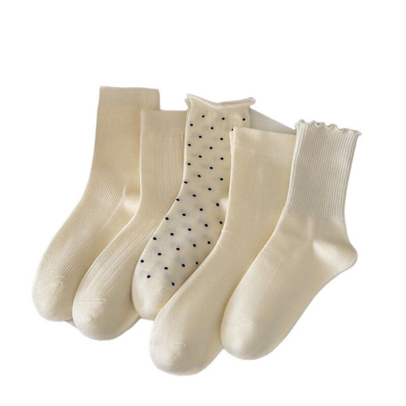 KAPAXIONG Women's Korean Style Mid-Calf Socks, 5-Pair Mixed Set
