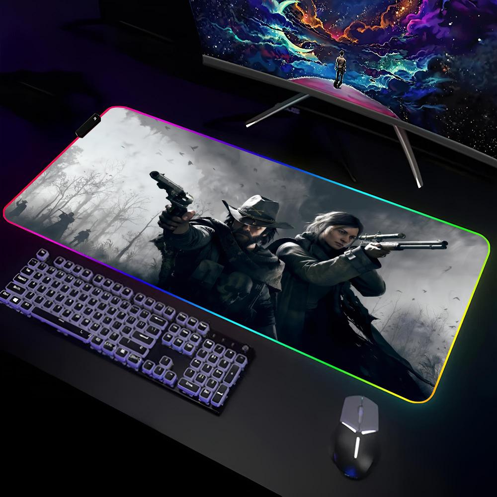 H-Hunt-Showdown Tappetino per Mouse da Gioco Tappetino da Scrivania RGB per Giocatori Tappetino per Tastiera Tappetini per Mouse LED per Computer Portatili da Gioco Protezione da Scrivania Tappetini per Mouse Anime