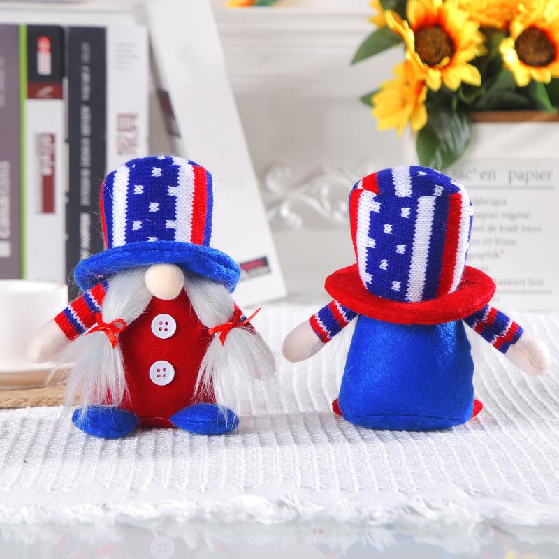 Amerikanischer Unabhängigkeitstag Strickmütze Puppenornamente Niedlicher Wicht Gesichtslos Alte Puppenornamente