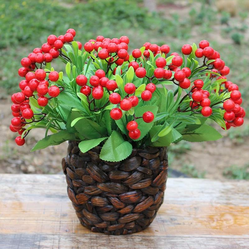 1 Bunch Home Decor Lifelike Artificial Fruit 12-head with Leaves DIY Foam Fruit Red Berries Branch Tabletop Accents