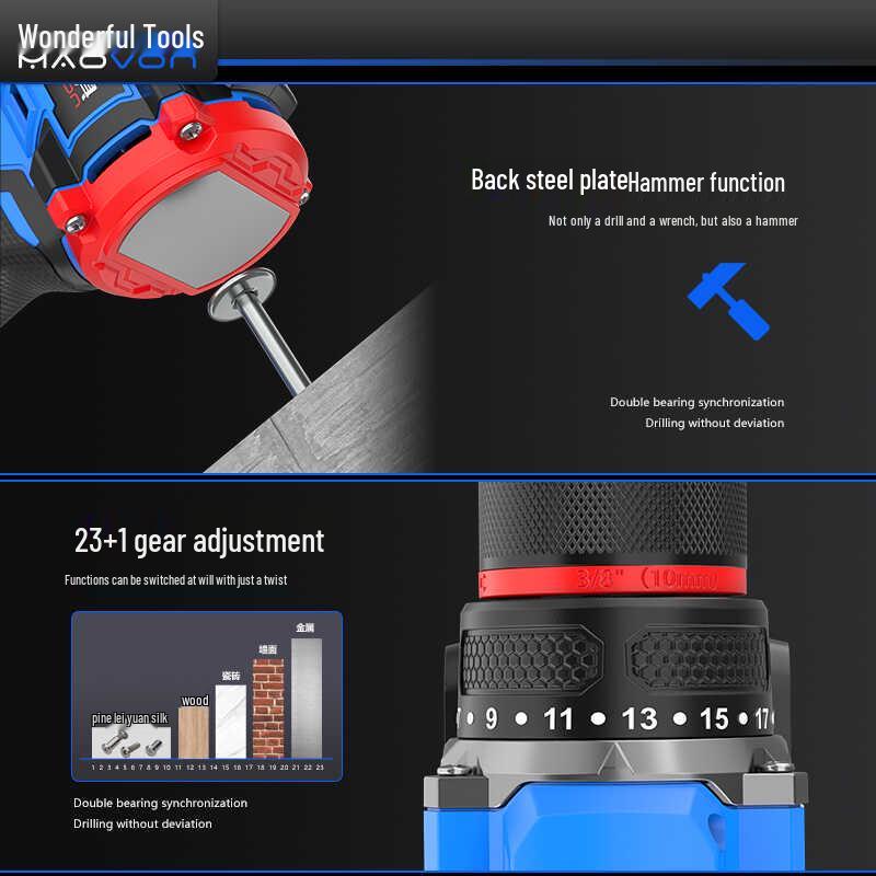 Compact Rechargeable Brushless Motor Drill: Multi-Function Impact Tool for Home Use