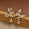 Colorful Butterfly Pearl No‑Piercing Ear Cuffs Niche Mori Style Mosquito Coil Disc Ear Clips for Women