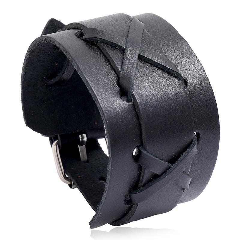 Retro Punk Style Leather Jewelry 2021 New Men s Leather Bracelet Personalized Wide Leather Bracelet чёрный