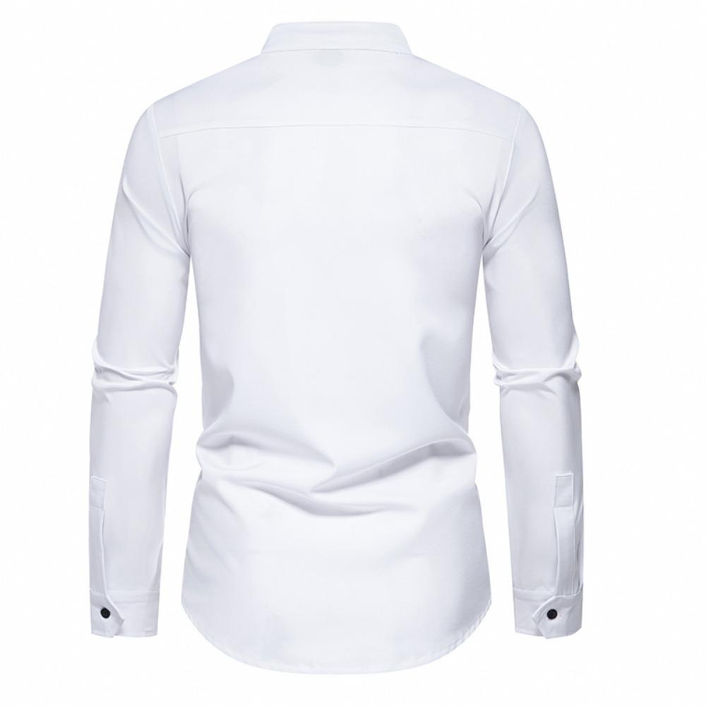 Heren Restaurant Chef Uniform Kleding Opstaande Kraag Lange Mouw Shirt Werkkleding Teckwear Witte Shirts voor Heren