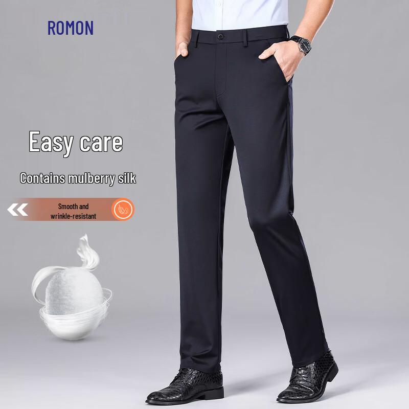

Luomeng Men s Business Casual Straight-Leg Pants with Silk Blend 40