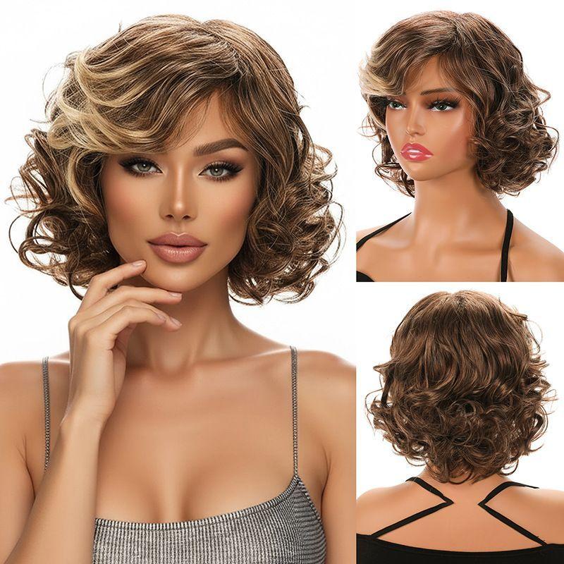 Fashionable Short Wavy Hairpiece - Loose and Voluminous Blonde Curly Hair Women s Wig YN013