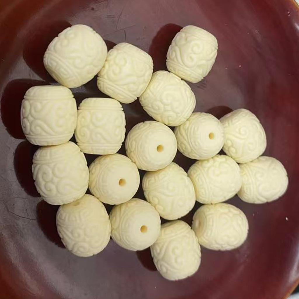 10Pcs Shell Powder Ruyi Pattern Barrel Beads 13x19mm Ivory Carved Drum Spacer Beads for DIY Bracelet Jewelry Making
